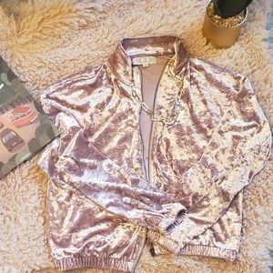 Velvet dust rose zip up jacket